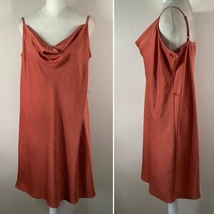 MAURICES Satin Slip Dress Cowl Neck Copper Rust Cocktail Clubbing Resort Vacay L